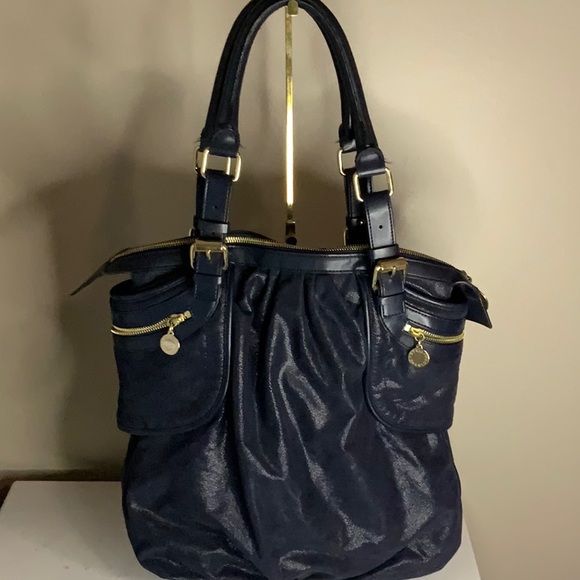 Stella McCartney Faux Suede Large Shoulder Bag in Dark Navy Blue (14" x 15") - Picture 2 of 11